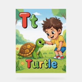 Letter T Alphabet Poster – T is for Turtle  アクリルサイン