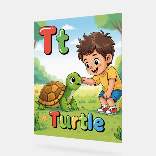 Letter T Alphabet Poster – T is for Turtle  アクリルサイン (傾斜)