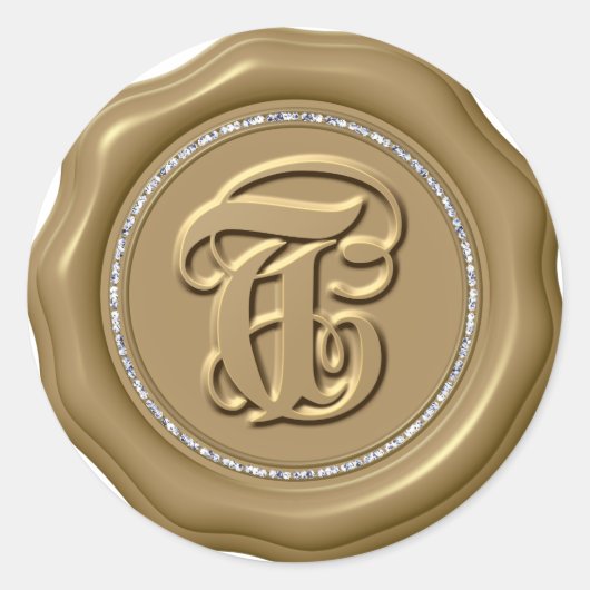 *~* Letter T Diamond Circle金ゴールドワックスシール ラウンドシール (正面)