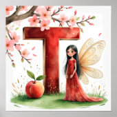 Letter T Peach Fairy Poster Chinese Alphabet Art ポスター (正面)