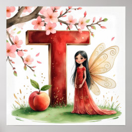 Letter T Peach Fairy Poster Chinese Alphabet Art ポスター