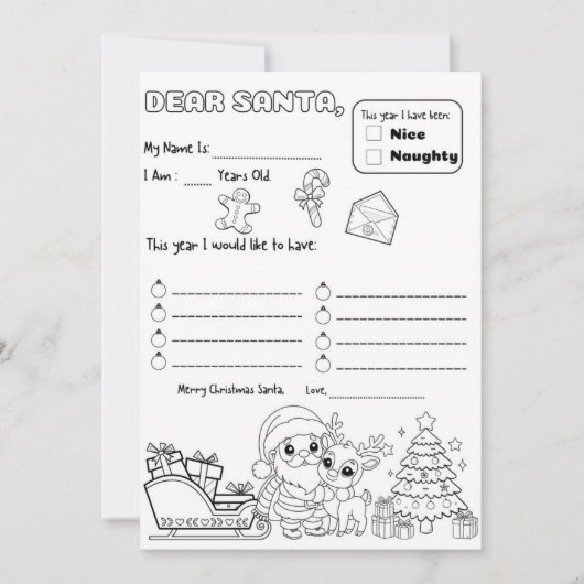 Letter to Santa Coloring Page 招待状 (正面)