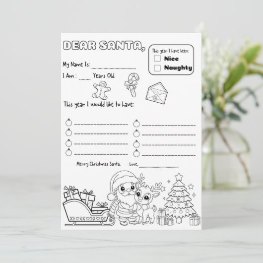 Letter to Santa Coloring Page 招待状 (スタンド正面)
