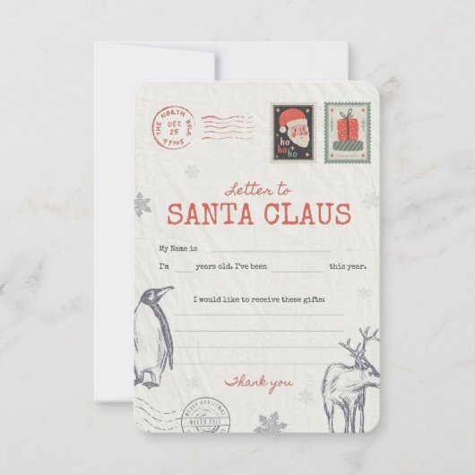 🎅Letter to Santa | Printable Christmas Wish List  招待状 (正面)