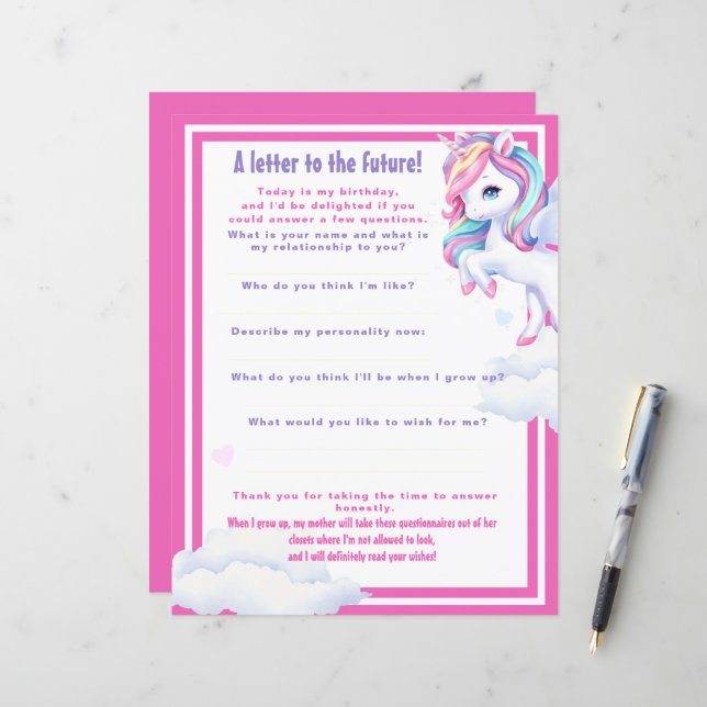 "Letter to the Future" game for a magical birthdау (正面/裏面インサイチュ)