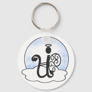 Letter Uアルファベットイニシャルモノグラムwエンジェルクラウド キーホルダー
