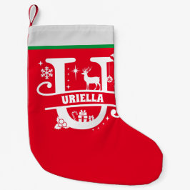 Letter Uクリスマスモノグラムイニシャル名レッドホワイト スモールクリスマスストッキング