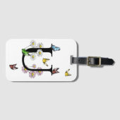 Letter Uフローラバタフライモノグラムイニシャル ラゲッジタグ (正面横)