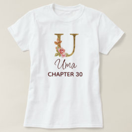 Letter U ゴールド モノグラム ブラッシュピンクのバラの誕生日 Tシャツ