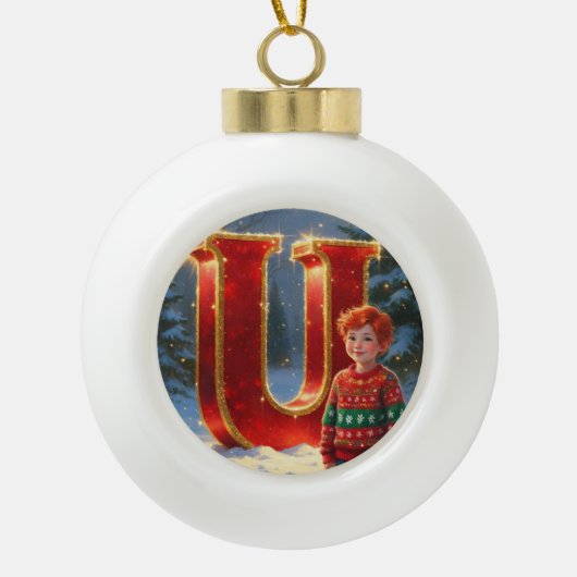 Letter U Christmas Sweater Personalized Initial セラミックボールオーナメント (正面)