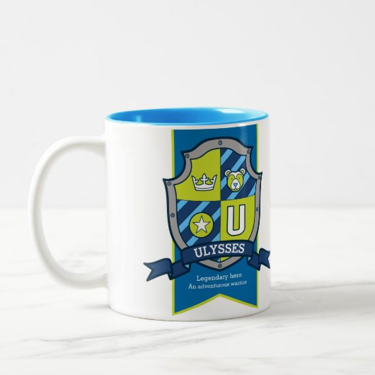 Letter U crest blue green bear name meaning ツートーンマグカップ (左)