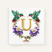 Letter U Jeweled Hummingbird Luxury Wedding Gift ノートブック (正面)