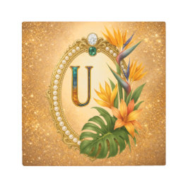 Letter U Tropical Gold Monogram Metal Wall Art メタルプリント