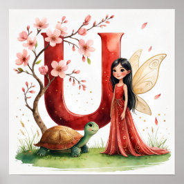 Letter U Turtle Fairy Poster - Alphabet Art ポスター