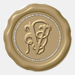 *~* Letter Vダイヤモンドサークル金ゴールドワックスシール ラウンドシール