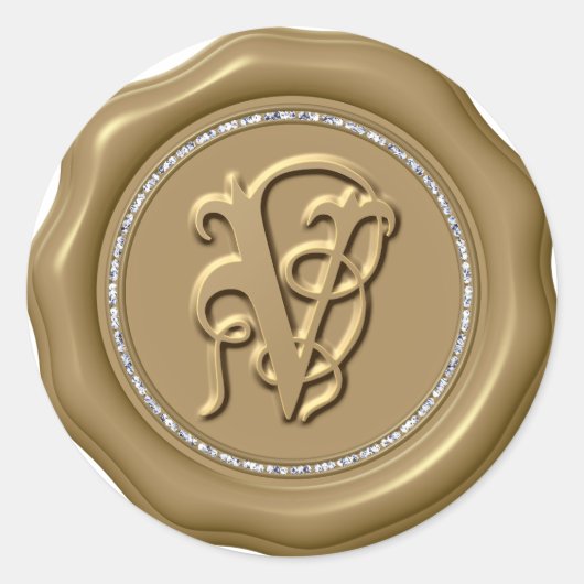 *~* Letter Vダイヤモンドサークル金ゴールドワックスシール ラウンドシール (正面)