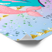 Letter Vモノグラムウォーターカラーキュートマーメイド子供部屋 ポスター (角)