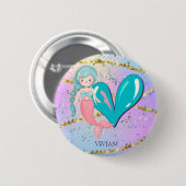 Letter Vモノグラムウォーターカラーキュートマーメイド子供部屋 缶バッジ (正面&裏面)