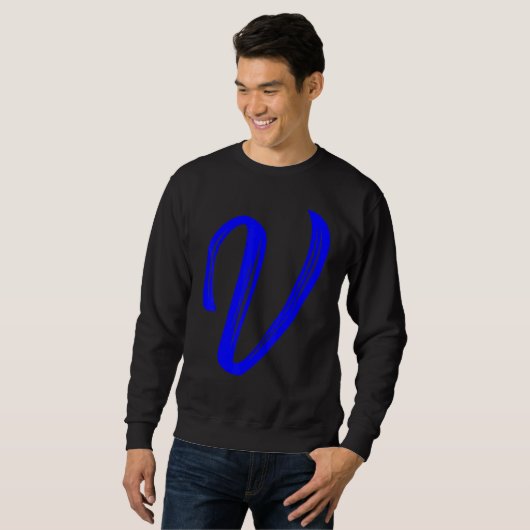 Letter V Alphabet Large Blue Graphic Initial スウェットシャツ (正面フル)