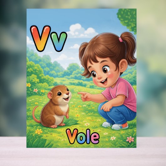 Letter V Alphabet Poster – V is for Vole アクリルサイン (ニュートラル)