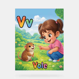 Letter V Alphabet Poster – V is for Vole アクリルサイン