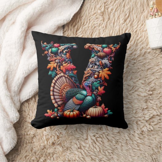 Letter V Thanksgiving turkey style gift  クッション (ブランケット)