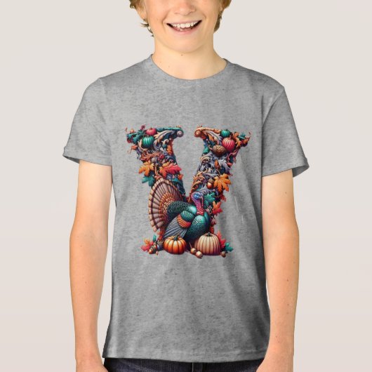 Letter V Thanksgiving turkey style gift  トライブレンドＴシャツ (正面)