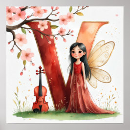 Letter V Violin Fairy Poster -Alphabet Art ポスター