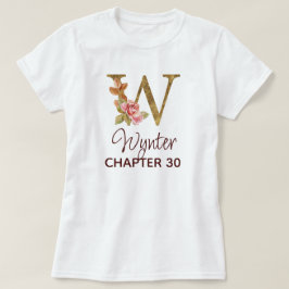 Letter W ゴールド モノグラム ブラッシュ ピンク ローズ 誕生日 Tシャツ