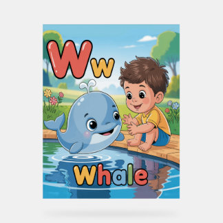Letter W Alphabet Poster – W is for Whale アクリルサイン