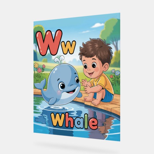 Letter W Alphabet Poster – W is for Whale アクリルサイン (傾斜)