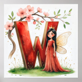 Letter W Crown Princess Fairy Poster Alphabet Art ポスター