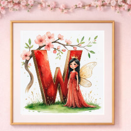 Letter W Crown Princess Fairy Poster Alphabet Art ポスター