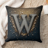 Letter W Monogram With Diamonds Pearls クッション (ブランケット)
