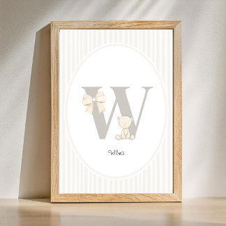 Letter W Nursery Wall Art - Custom Baby Name Print ポスター