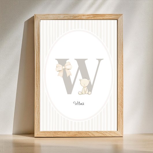 Letter W Nursery Wall Art - Custom Baby Name Print ポスター