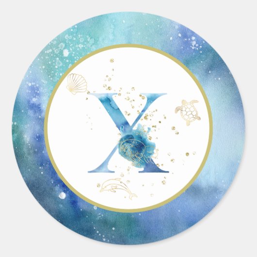 *~* LETTER X -ビーチ航海の封筒ステッカー ラウンドシール (正面)