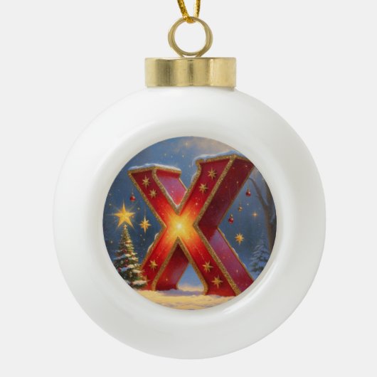 Letter X Christmas Xmas Personalized Initial セラミックボールオーナメント (正面)