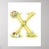 Letter X Gold Spring Nature Monogram Pansy Kids ポスター (正面)