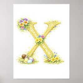 Letter X Gold Spring Nature Monogram Pansy Kids ポスター