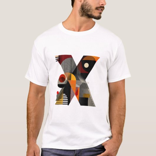 Letter X – Modern Geometric Monogram with Stripes Tシャツ (正面)