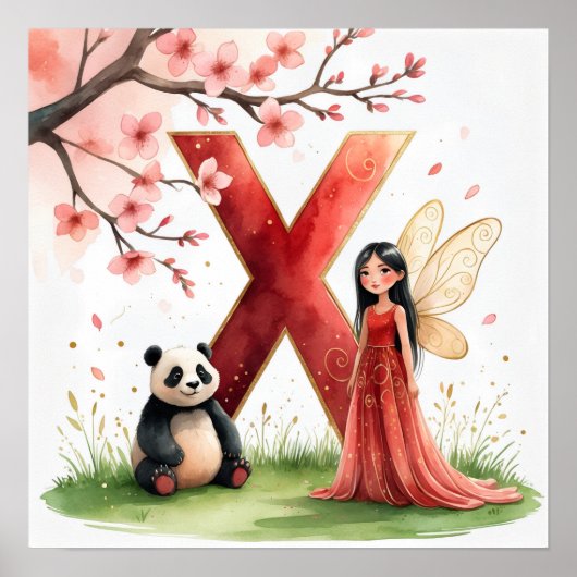Letter X Panda Fairy Poster - Chinese Alphabet Art ポスター (正面)