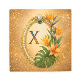 Letter X Tropical Gold Monogram Metal Wall Art メタルプリント