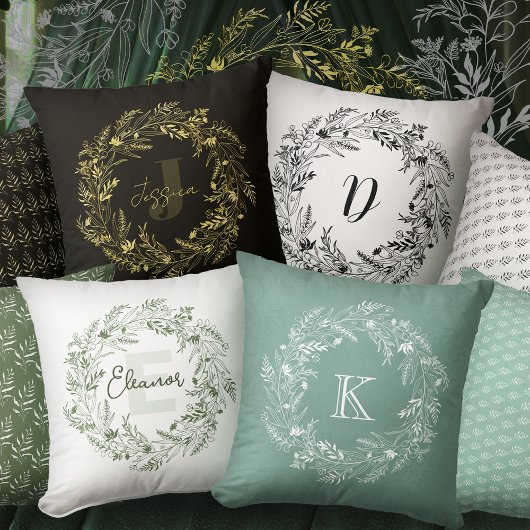 Letter Y  Gold Botanical Monogram クッション