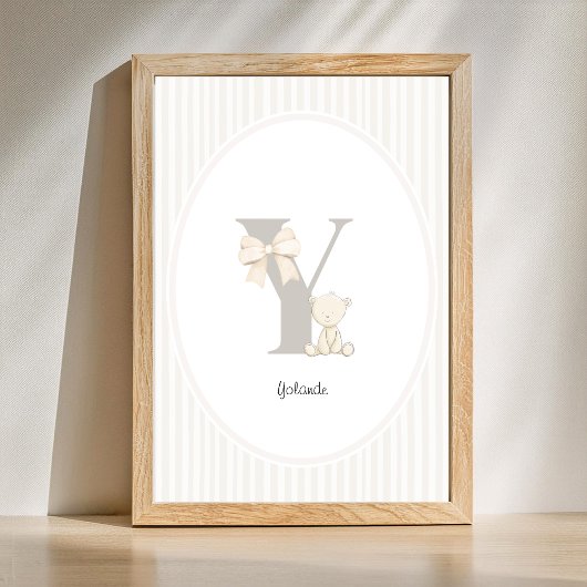 Letter Y Nursery Wall Art - Custom Baby Name Print ポスター