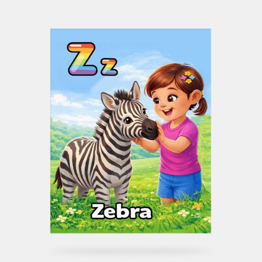 Letter Z Alphabet Poster – Z is for Zebra アクリルサイン (正面)