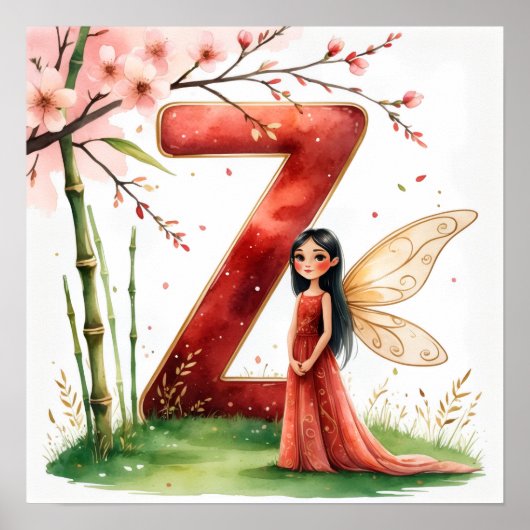 Letter Z Bamboo Fairy Poster -Chinese Alphabet Art ポスター (正面)