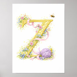 Letter Z Gold Spring Nature Monogram Purple Kids  ポスター