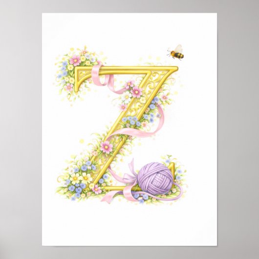 Letter Z Gold Spring Nature Monogram Purple Kids  ポスター (正面)