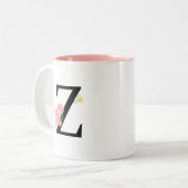 Letter Z Monogram水彩の花ピンク黄色 ツートーンマグカップ (正面左)